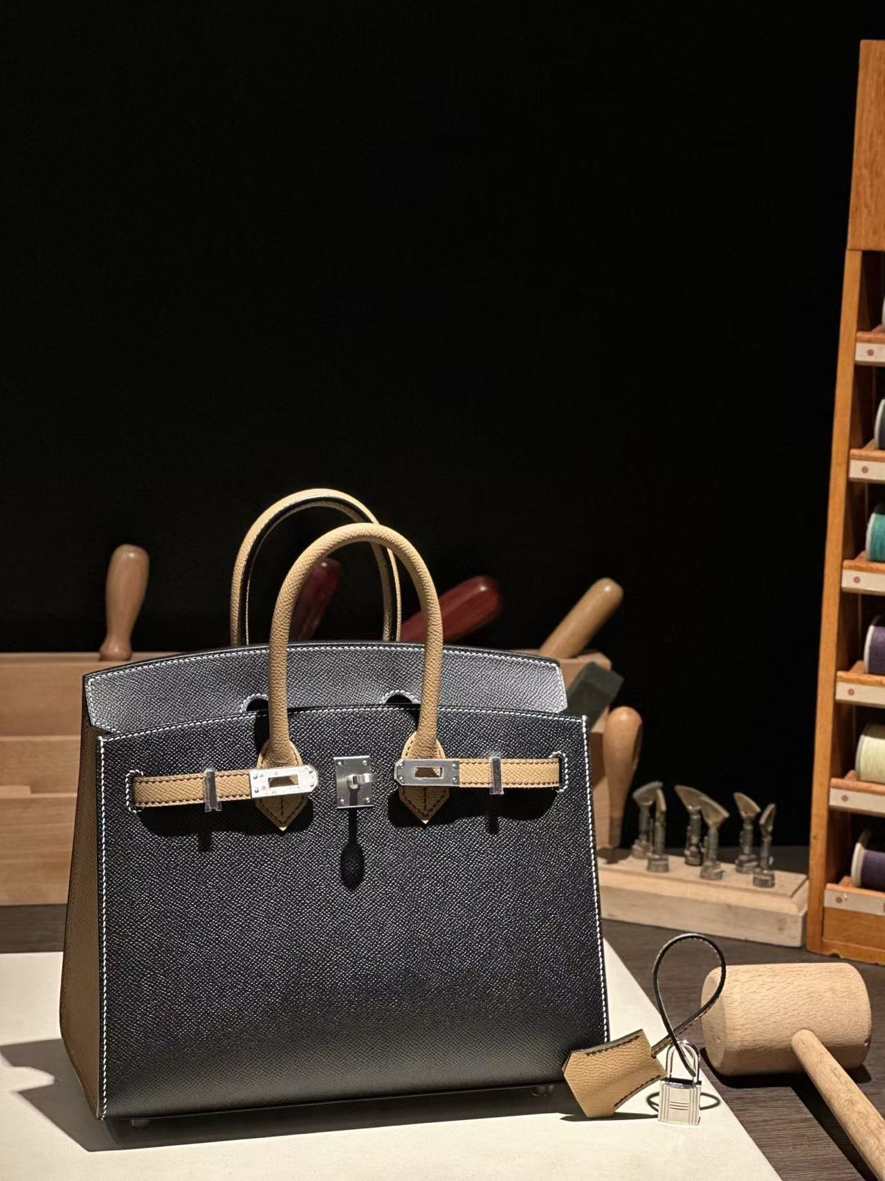 버킨 Birkin 25 앱송 (国epsom) 黑色拼奶茶