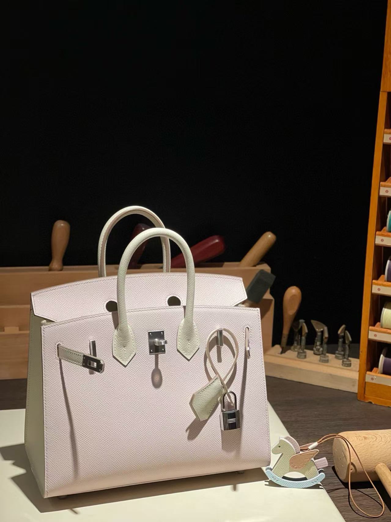 버킨 Birkin 25 앱송 (国epsom) 梦幻粉拼奶昔白