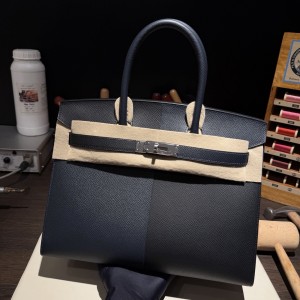 Birkin 30 (epson) 黑拼靛蓝银扣