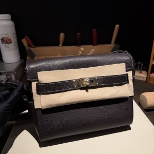 Kelly messenger(evercolor)乌木色内拼陶土色银扣
